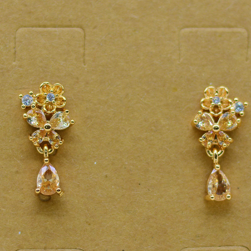 Four Leaf Earring Inlay Crystal Stone KNER-017 Champagne