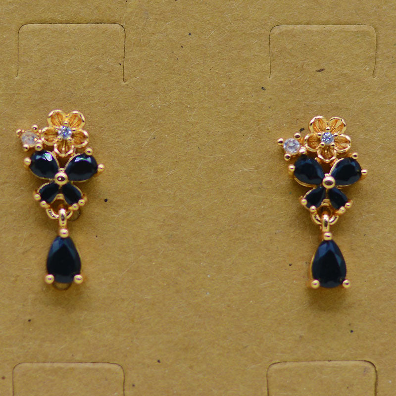 Four Leaf Earring Inlay Crystal Stone KNER-017 Black