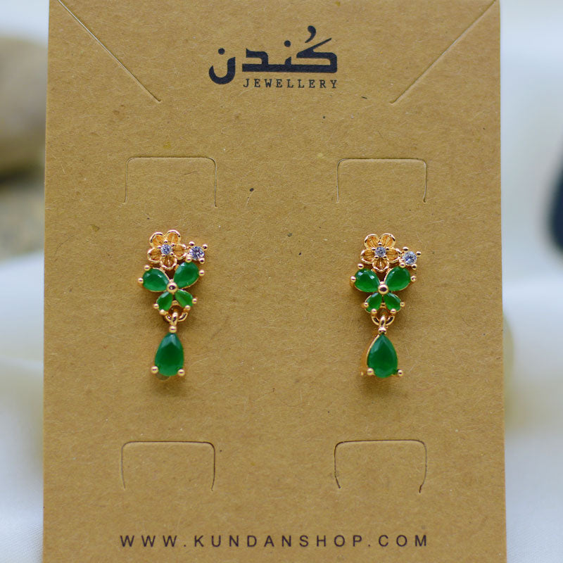 Four Leaf Earring Inlay Crystal Stone KNER-017 Green