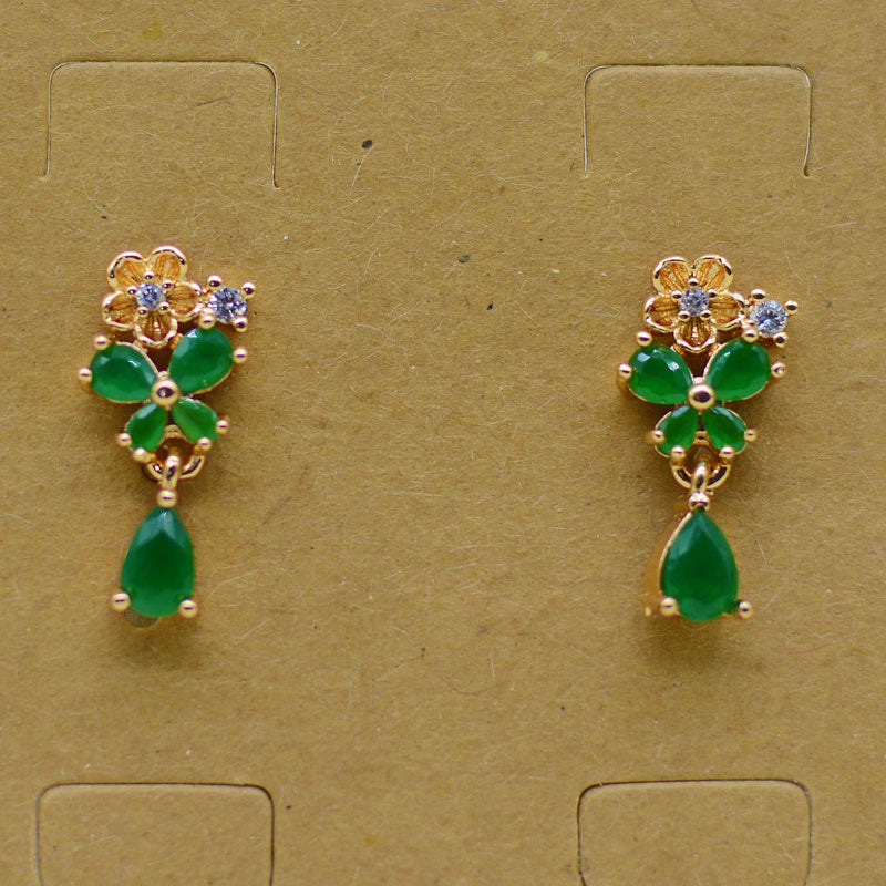 Four Leaf Earring Inlay Crystal Stone KNER-017 Green