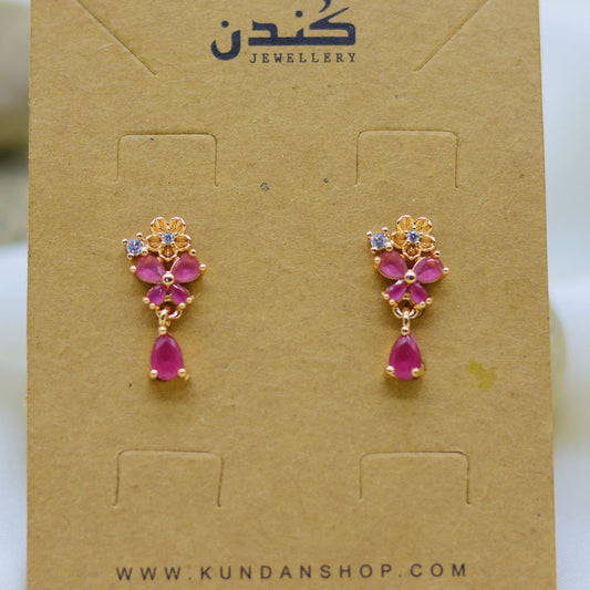 Four Leaf Earring Inlay Crystal Stone KNER-017 Pink