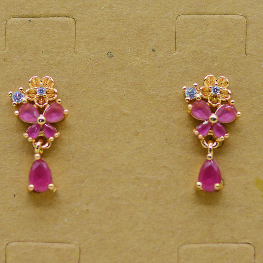 Four Leaf Earring Inlay Crystal Stone KNER-017 Pink