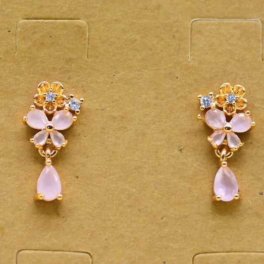 Four Leaf Earring Inlay Crystal Stone KNER-017 Light Pink