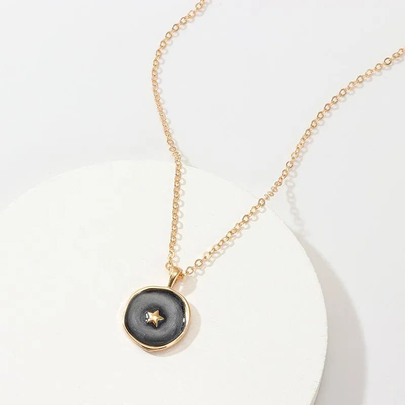 Fashion Drops Stars Moon Alloy Necklace Black Water Proof KNP-012-CN