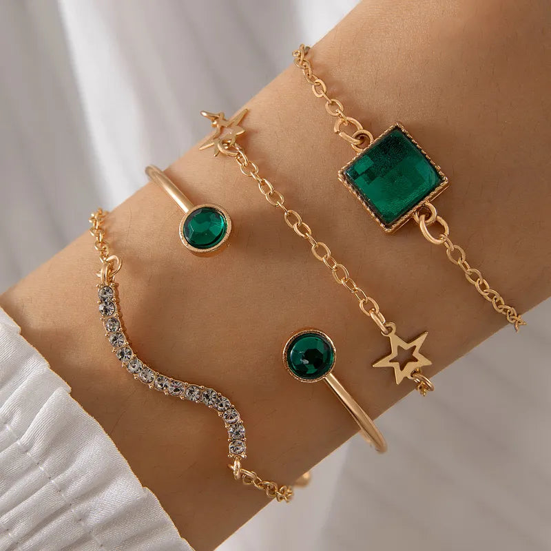 Artificial Crystal Women's Bracelets Alloy Inlay Artificial Gemstones 4 in 1 KNBR-005